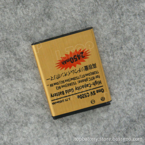 high capacity and long life gold cell phone battery for HTC ONE SV C520e with 2450mAh